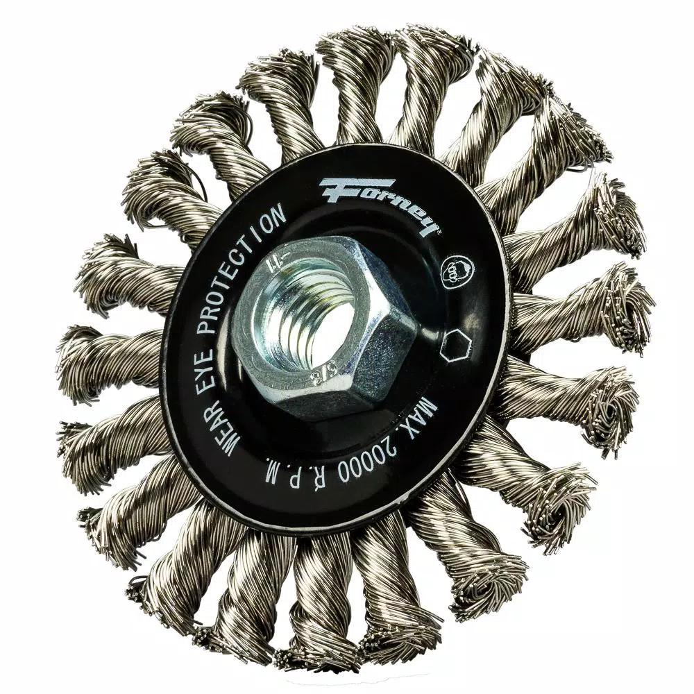 Forney 4 in. Stainless Steel Twist Knot Wire Wheel Brush for Heavy-Duty Cleaning
