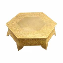 Benzara 14 in. Gold Hexagonal Metal Wedding Cake Stand with Hammered Center thumbnail 2