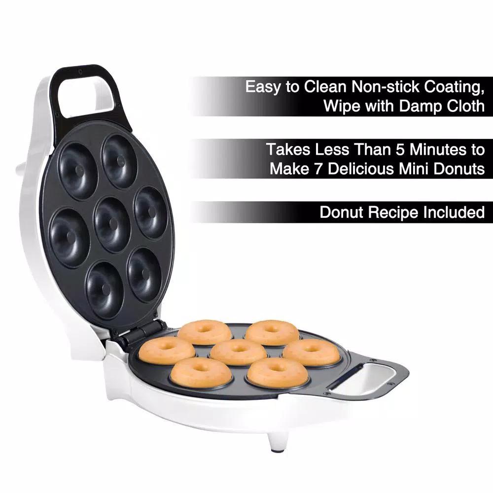 Chef Buddy 750W Mini Donut Maker, Nonstick Electric Dessert Specialty Appliance, White