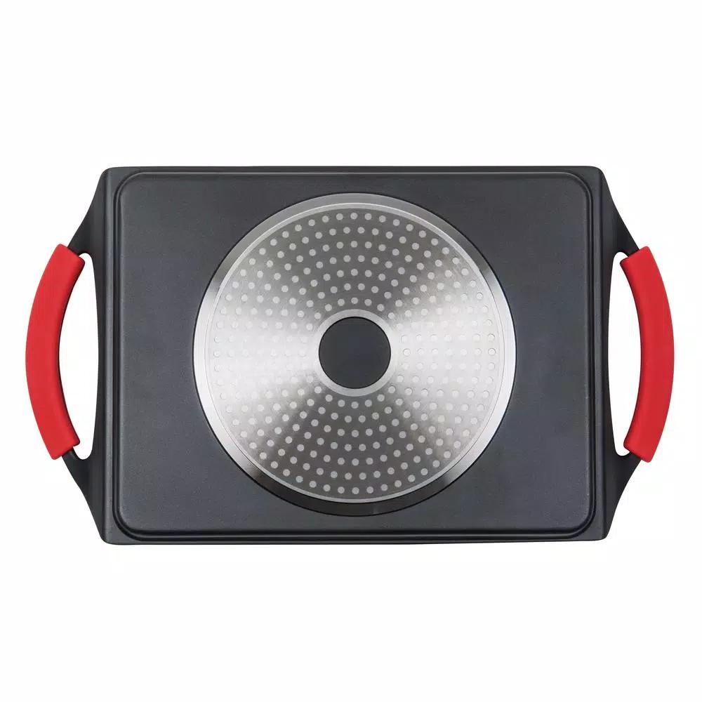 MasterPan 17 in. Cast Aluminum Nonstick Grill Pan, Black