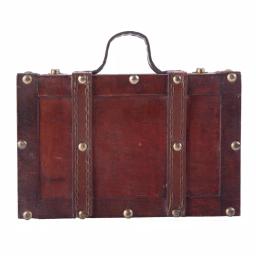 Vintiquewise Antique Style Small Wooden Suitcase Decorative Box with Leather Straps and Cherry Finish thumbnail 6
