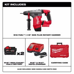Milwaukee M18 FUEL 1-1/8 in. SDS-Plus Rotary Hammer Kit with (2) 9.0 Ah Batteries and Rapid Charger thumbnail 2