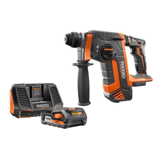 RIDGID 18V OCTANE Brushless 1 in. SDS-Plus Rotary Hammer Kit with 2 Ah Battery and Charger