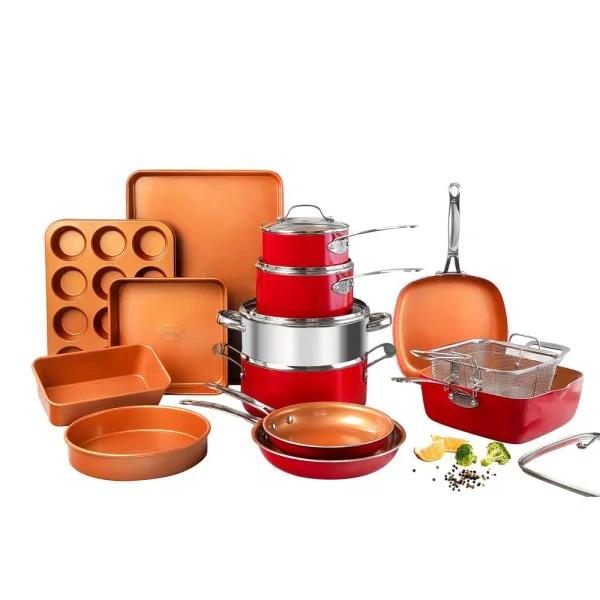 Gotham Steel 20-Piece Ti-Ceramic Nonstick Cookware and Bakeware Set, Red
