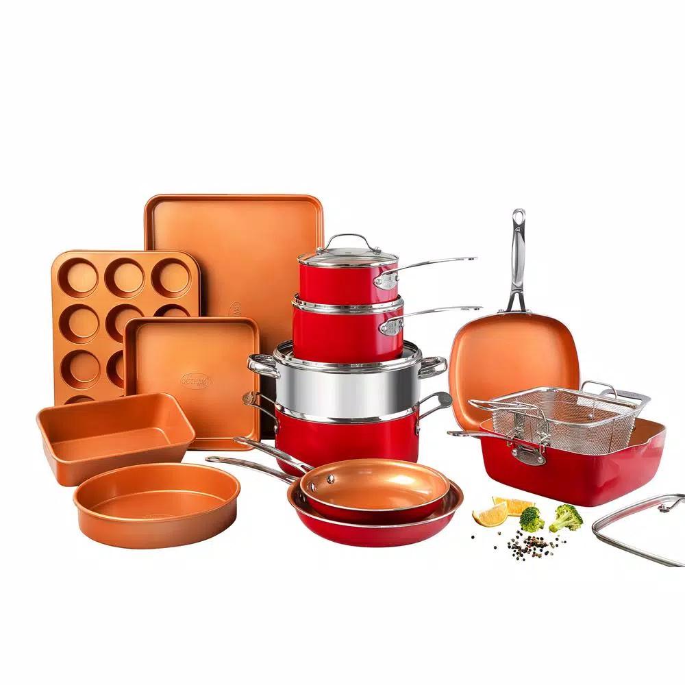 Gotham Steel 20-Piece Ti-Ceramic Nonstick Cookware and Bakeware Set, Red