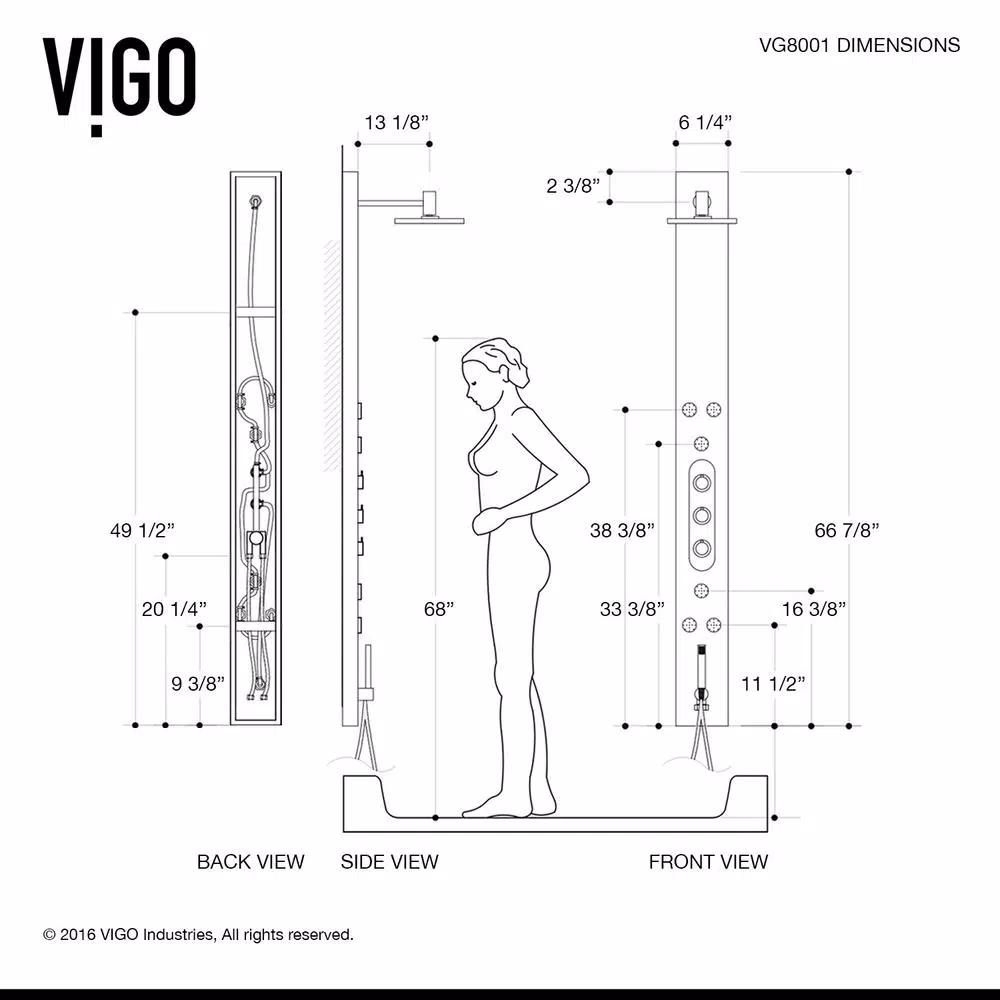 VIGO Dilana 66.875 in. Stainless Steel 6-Jet High Pressure Shower Panel System with Handheld Dual Shower