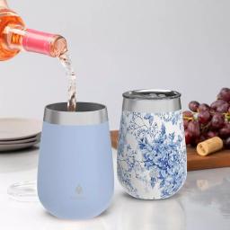 Manna Blue Hydrangena 12 oz. Stainless Steel Stemless Wine Tumblers, 2-Pack thumbnail 5