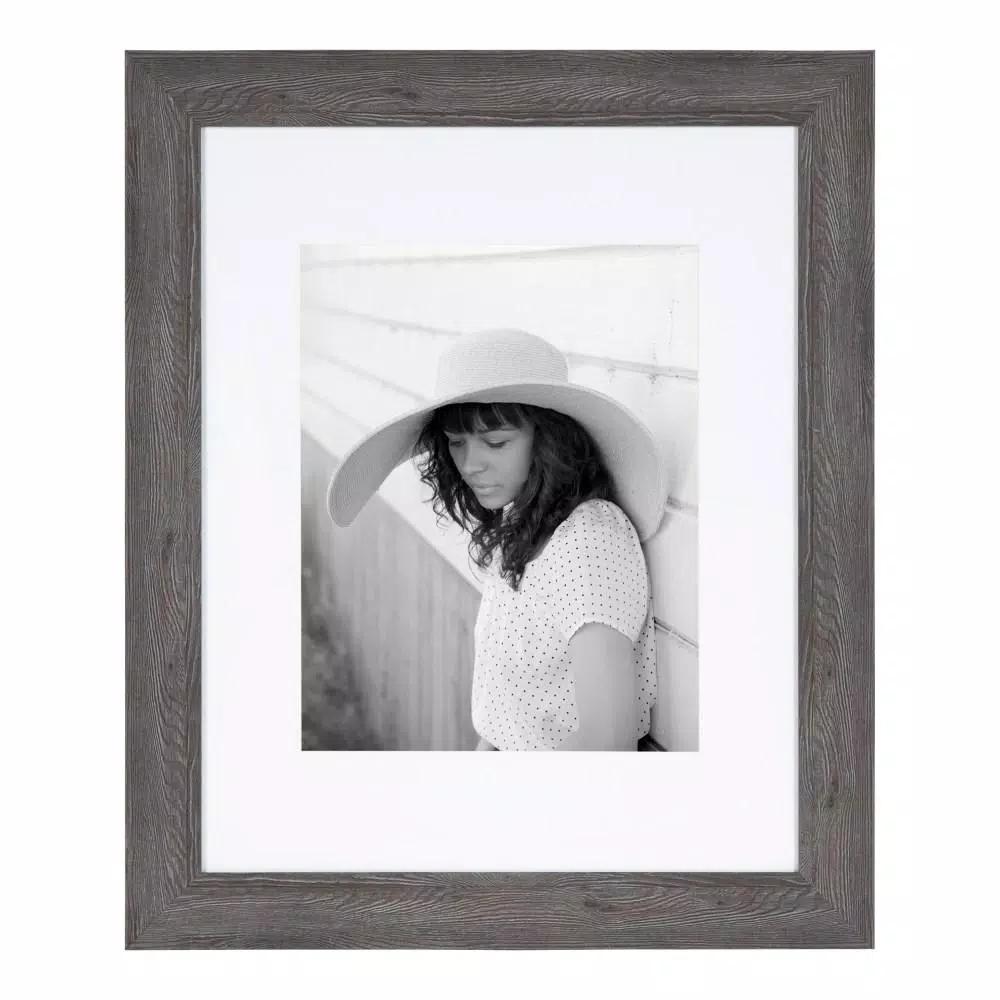 Kate And Laurel Edson Gray Rustic Farmhouse Picture Frame Set, 16x20 in. Matted to 11x14 in. (Set of 2)