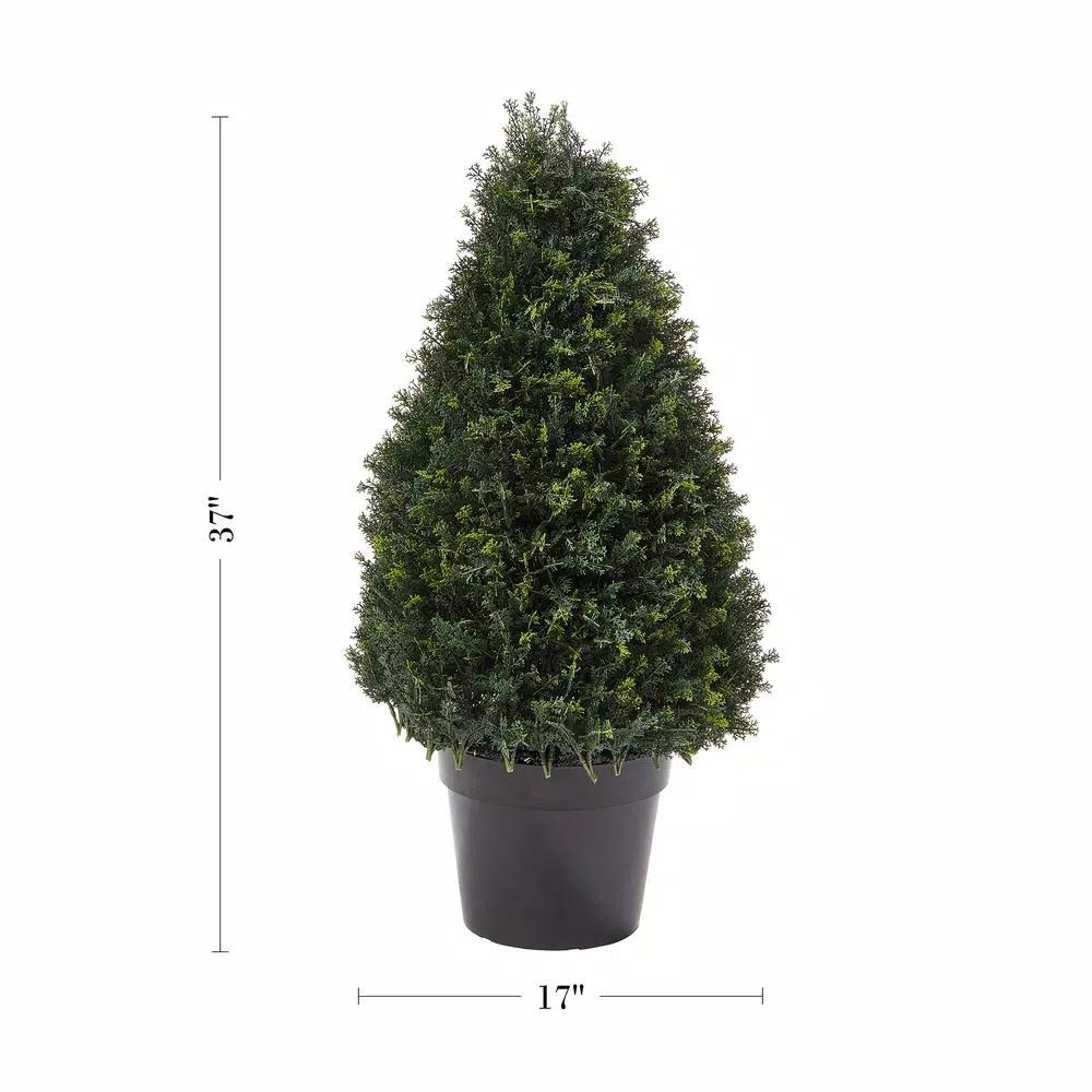 Pure Garden 37 in. Artificial Cypress Tower Style Topiary with Pot
