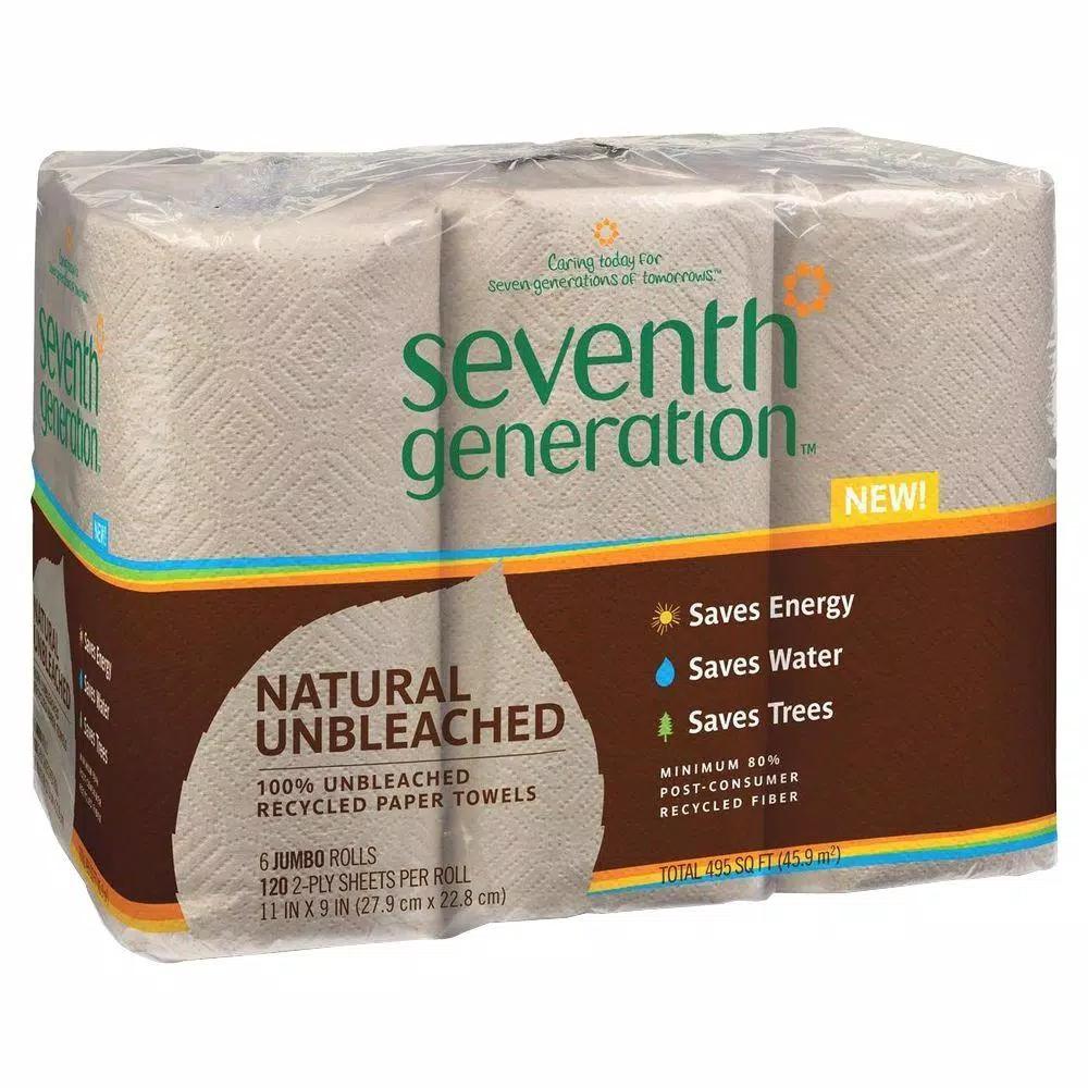 SEVENTH GENERATION Unbleached 100% Recycled Paper Towels, 2-Ply, 6 Rolls per Pack