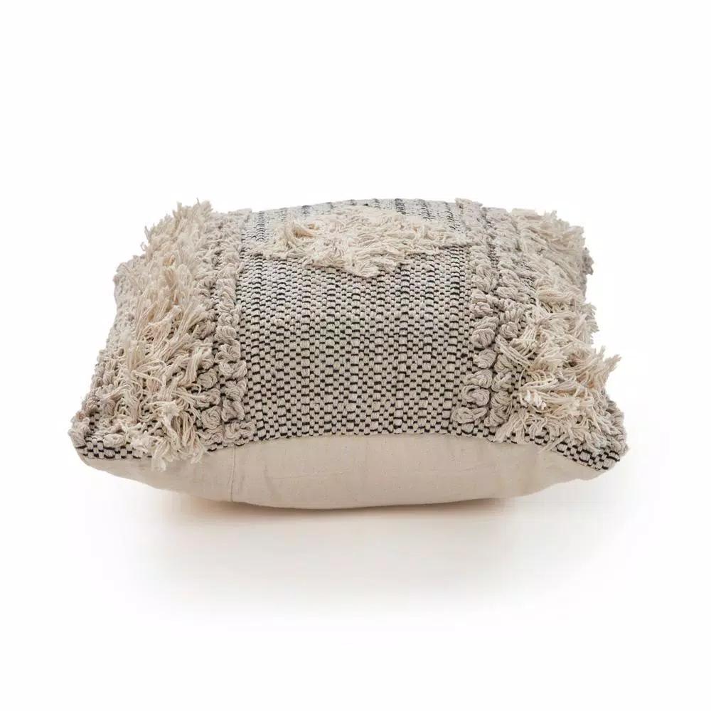 LR Resources Cottage Natural and Black Geometric 20 in. x 20 in. Cotton Throw Pillow