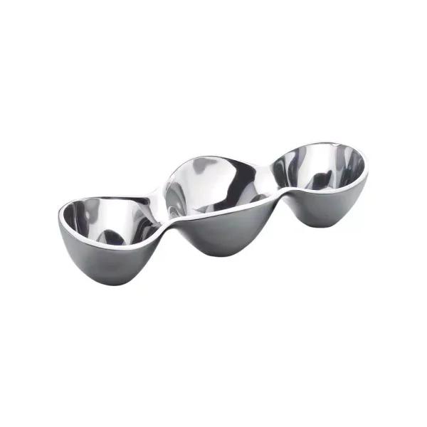Nambe Alloy Triple Condiment Server, 6 oz. Each Section, Silver