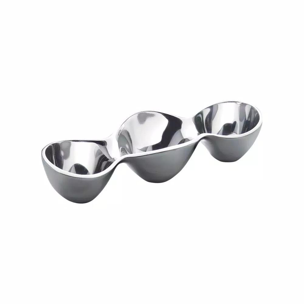 Nambe Alloy Triple Condiment Server, 6 oz. Each Section, Silver