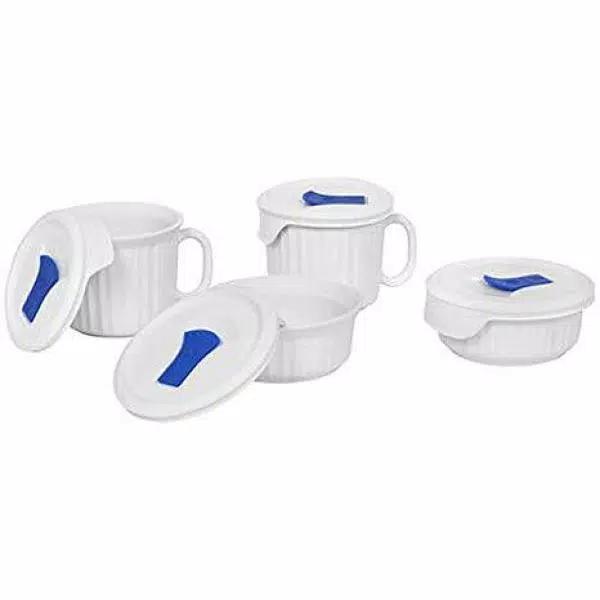 Corningware French White 8-Piece Stoneware Pop-Ins Mug and Casserole Set with Lids