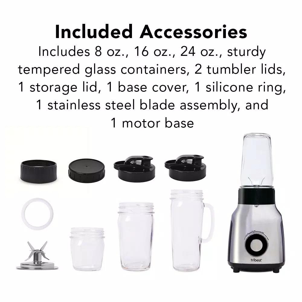 Tribest Glass Personal Blender, 42 oz. 4-Speed Chrome Electric Blender with Stainless Steel Blades