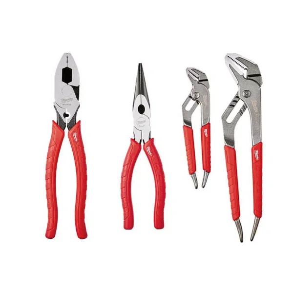 Milwaukee 4-Piece Pliers Set: Lineman's, Long Nose, and Straight-Jaw Ream & Punch Pliers