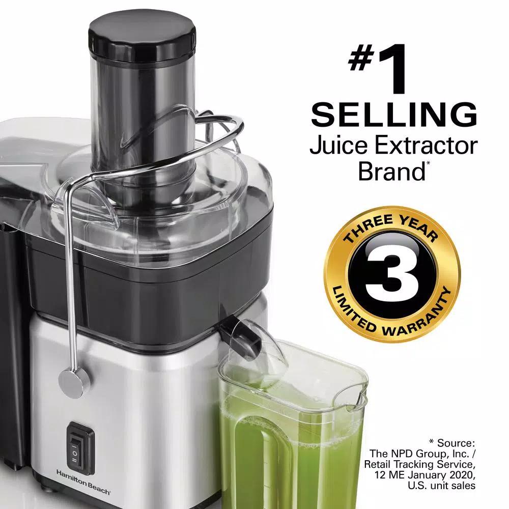 Hamilton Beach 700-Watt Whole Fruit Centrifugal Juice Extractor, 30 oz. Capacity, Black and Stainless Steel