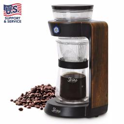 TRIBEST Shine Automatic Pour Over Coffee Machine with 2-Cup Double Wall Glass Carafe, Black with Wood Finish thumbnail 1