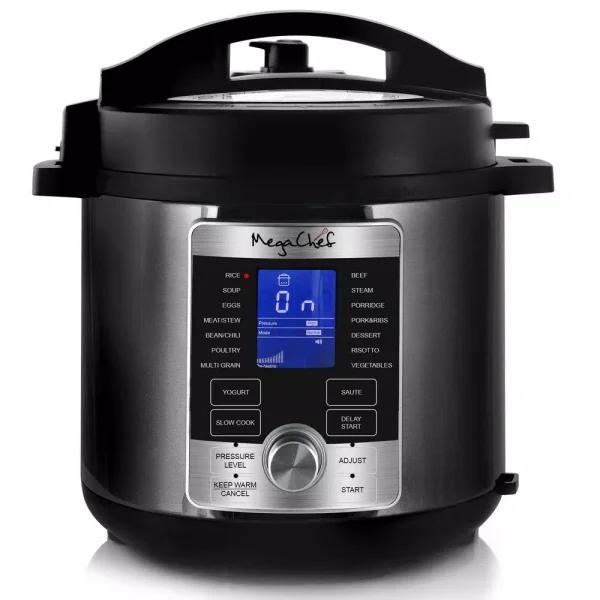 Megachef 6 Qt. Stainless Steel Digital Electric Pressure Cooker with 14 Programmable Settings