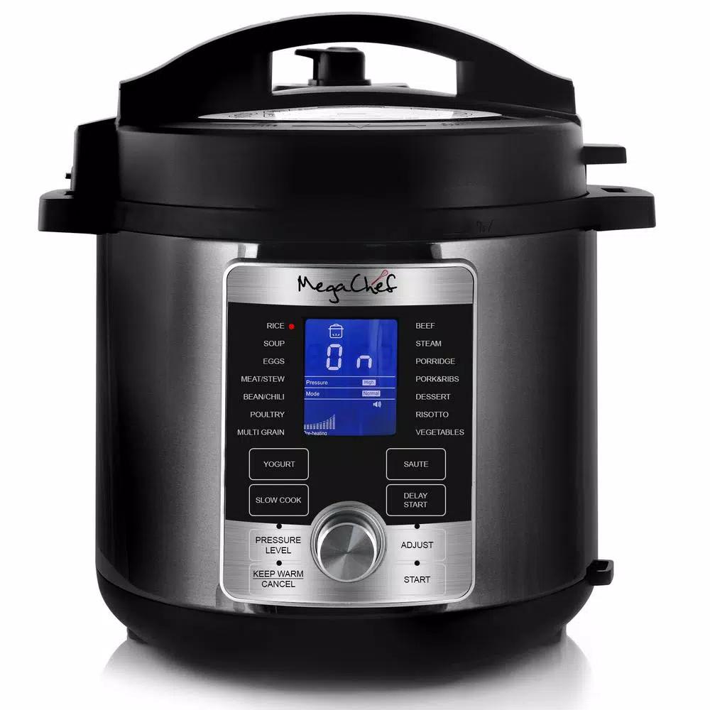 Megachef 6 Qt. Stainless Steel Digital Electric Pressure Cooker with 14 Programmable Settings