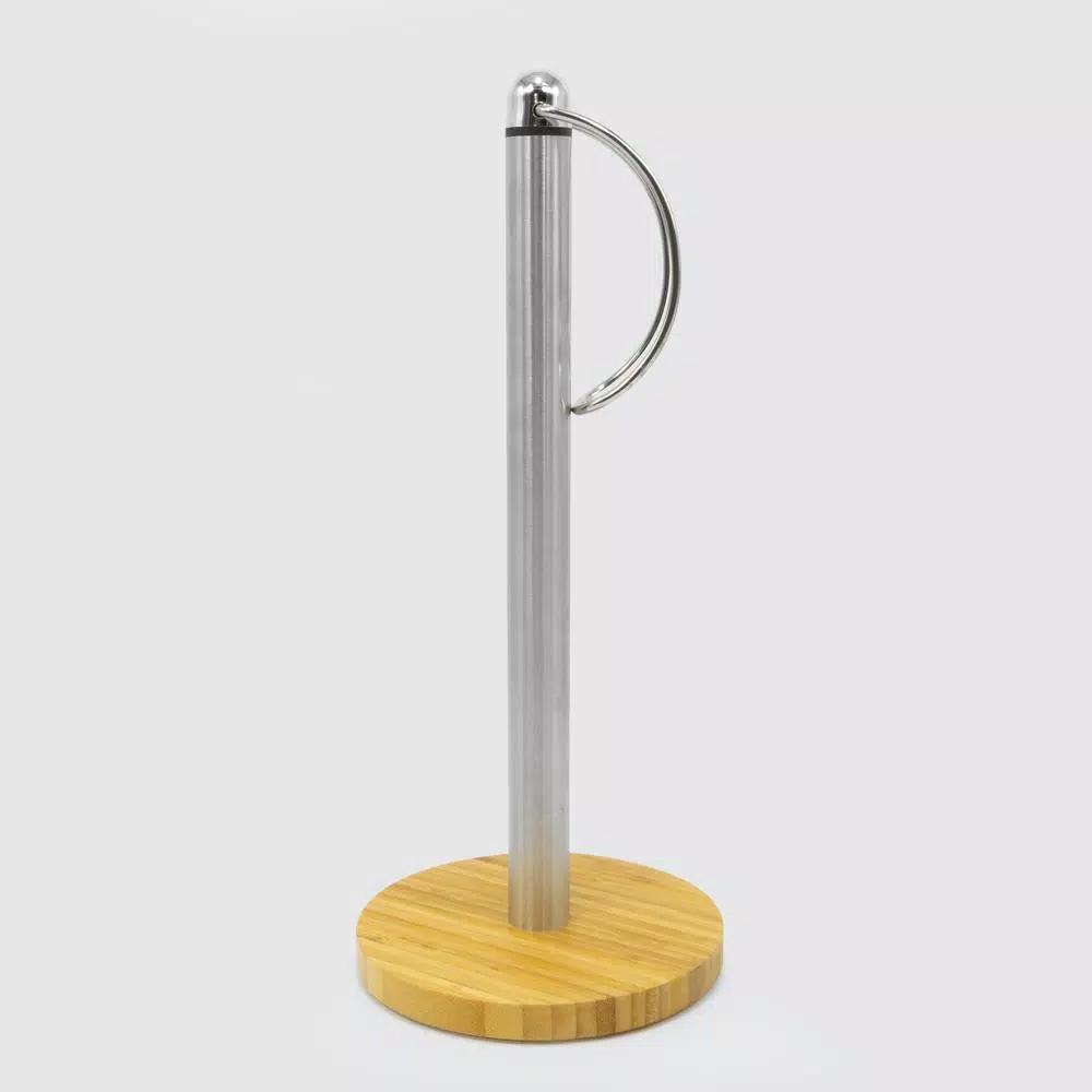 ExcelSteel Stainless Steel Paper Towel Holder with Durable Bamboo Base
