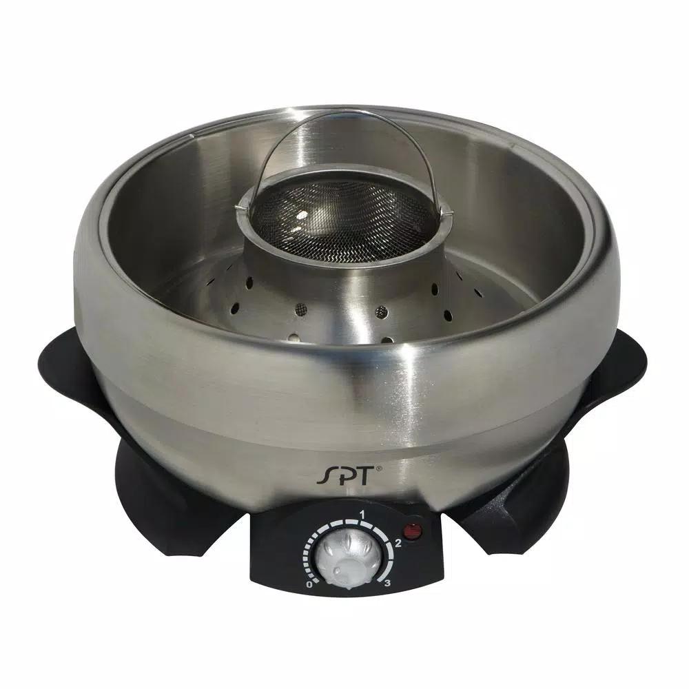 SPT 3 Qt. Stainless Steel Electric Multi-Cooker Shabu-Shabu Pot with Griddle and Steam Rack