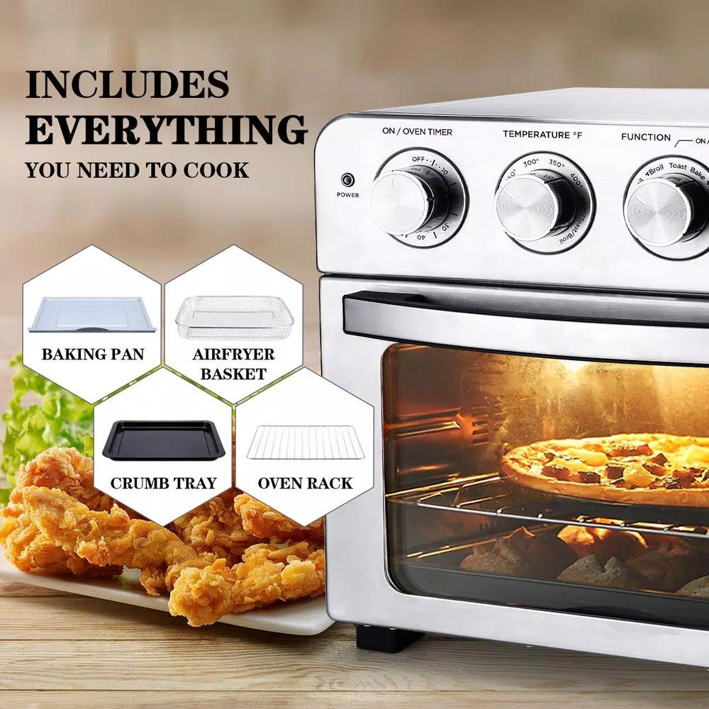 Boyel Living 24 Qt. Silver Stainless Steel Air Fryer Toaster Oven with 1700W Power and 4 Accessories