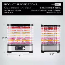 VIVOHOME 8-Tray Stainless Steel Food Dehydrator with Digital Timer and Temperature Control thumbnail 5