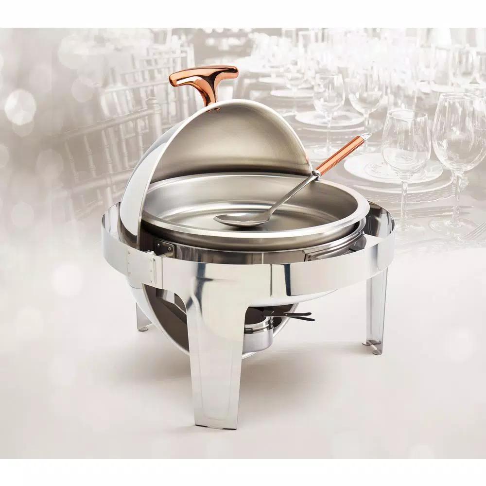Unbranded Denmark Tools for Cooks 5-Piece 6.3 Qt Roll Top Stainless Steel Chafing Dish with Copper Accents