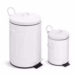 Innovaze New York Style Round White Metal Step-On Trash Can Set, 12L and 3L Capacity thumbnail 1