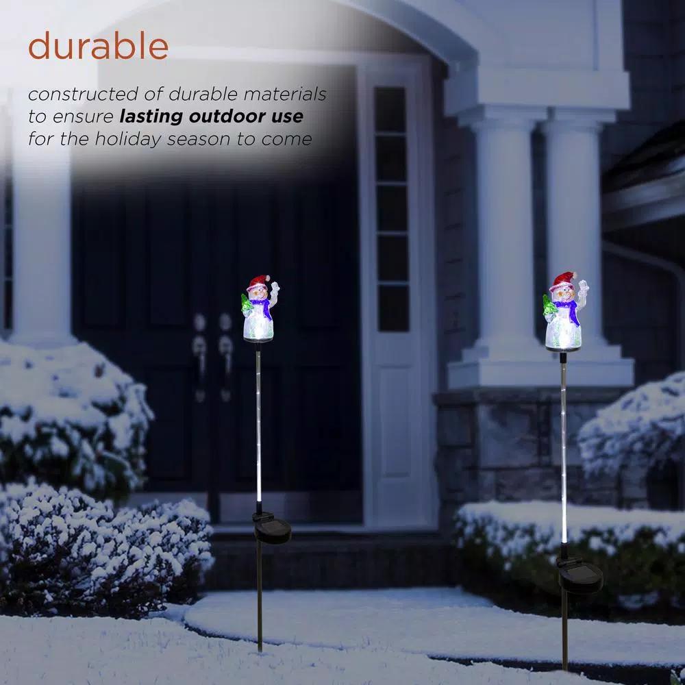 Alpine Corporation Solar Snowman Garden Stakes with Fiber Optic LED Lights, Set of 2