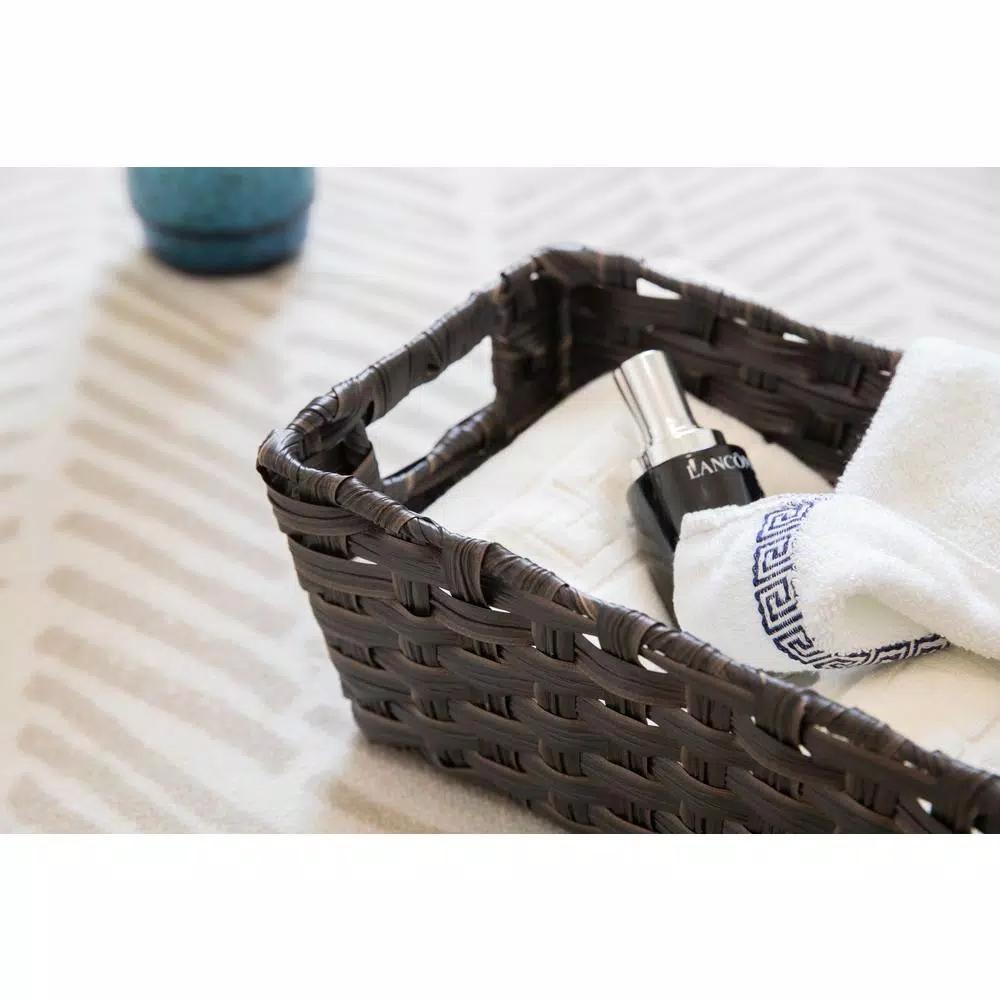 Vintiquewise Black Plastic Wicker Shelf Basket Organizer with Handles