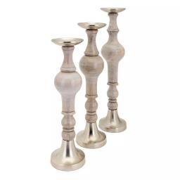 IMAX Trisha Yearwood Nightingale Mango Wood Hurricane Candle Holder Set of 3, Gray thumbnail 3