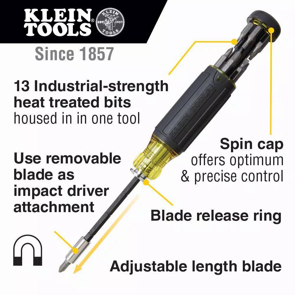Klein Tools 14-in-1 Multi-Bit Adjustable Length Screwdriver with Impact Rated Blade