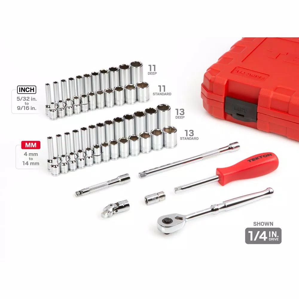 TEKTON 129-Piece Mechanics Socket Set, 1/4 in. and 3/8 in. Drive, Metric and SAE