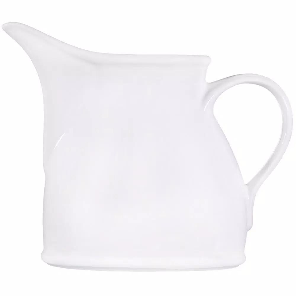 Home Essentials 16 oz. Pure White Ceramic Flat Pitcher with Rustic Glazed Finish