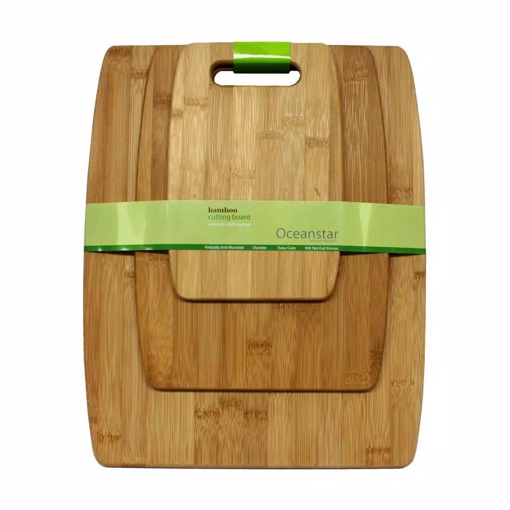 Oceanstar Design Collection 3-Piece Bamboo Cutting Board Set, Natural Rectangle Boards