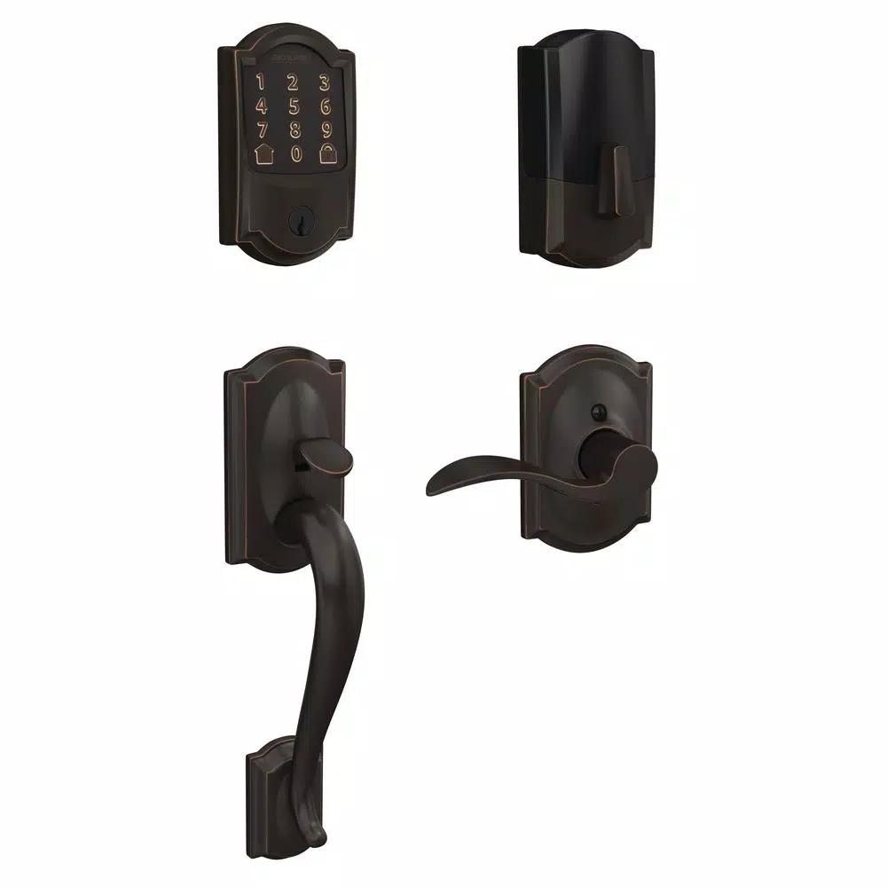 Schlage Encode Smart WiFi Door Lock with Alarm and Accent Lever Handleset, Aged Bronze