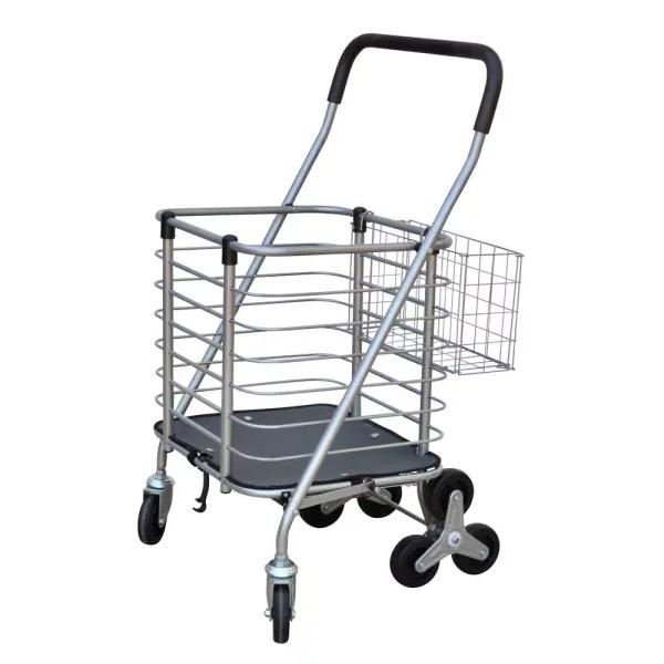 Milwaukee Silver Steel Easy Climb 3-Wheel Shopping Cart with Accessory Basket, 75 lb Capacity
