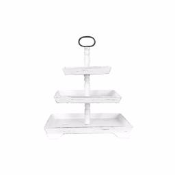 3R Studios White Decorative 3-Tier Tray - Rustic Distressed Wood and Metal Design thumbnail 1