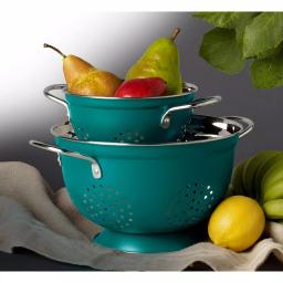 Denmark Teal Stainless Steel Colander Set, 2-Piece Nesting Kitchen Strainers thumbnail 4