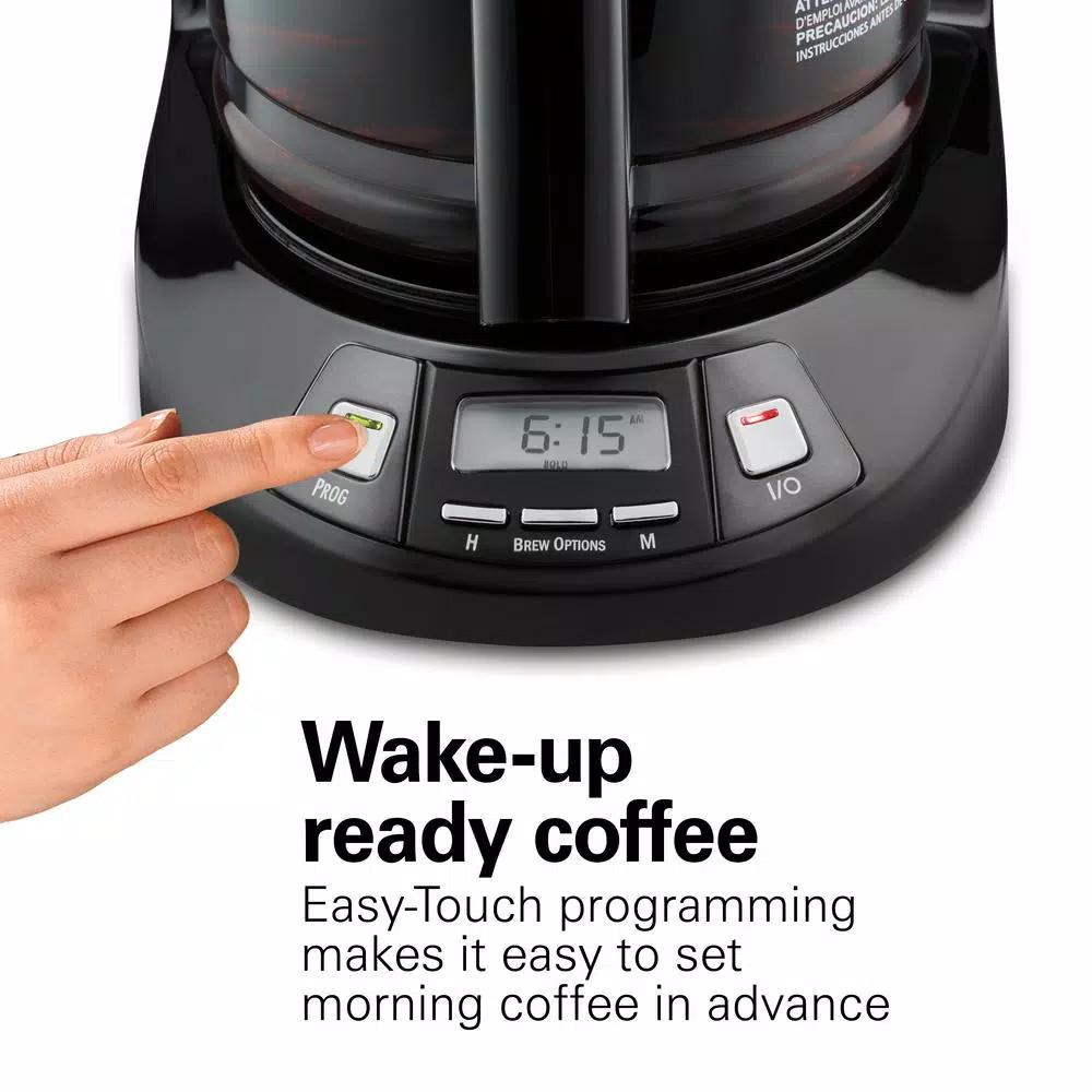 Hamilton Beach 12-Cup Programmable Drip Coffee Maker with Black Stainless Steel Accents