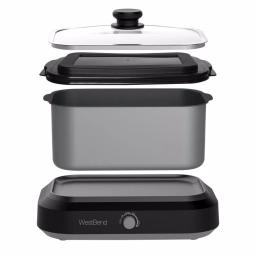 West Bend 6 Qt. Silver Non-Stick Versatility Slow Cooker with Griddle Base, Travel Lid, and Thermal Tote thumbnail 4