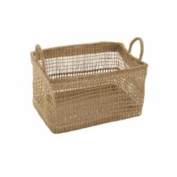 Zentique Handmade Rectangular Seagrass Woven Wicker Basket with Handles, Brown thumbnail 4