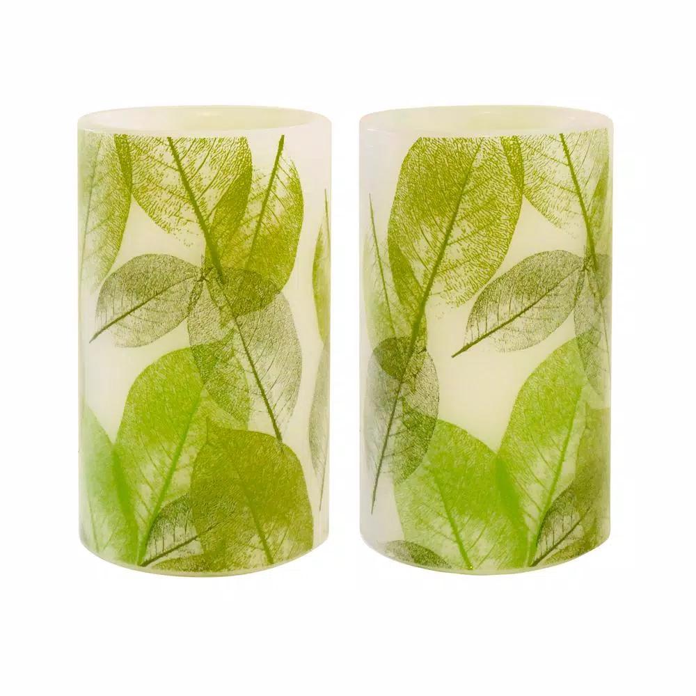 LUMABASE Lace Leaf Battery Operated Wax LED Candles - Set of 2