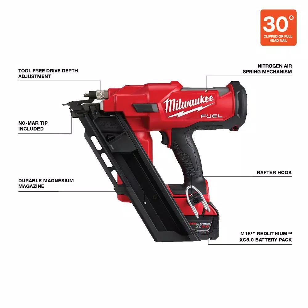 Milwaukee M18 FUEL 3-1/2 in. 30-Degree Cordless Framing Nailer Kit with Performance Safety Glasses