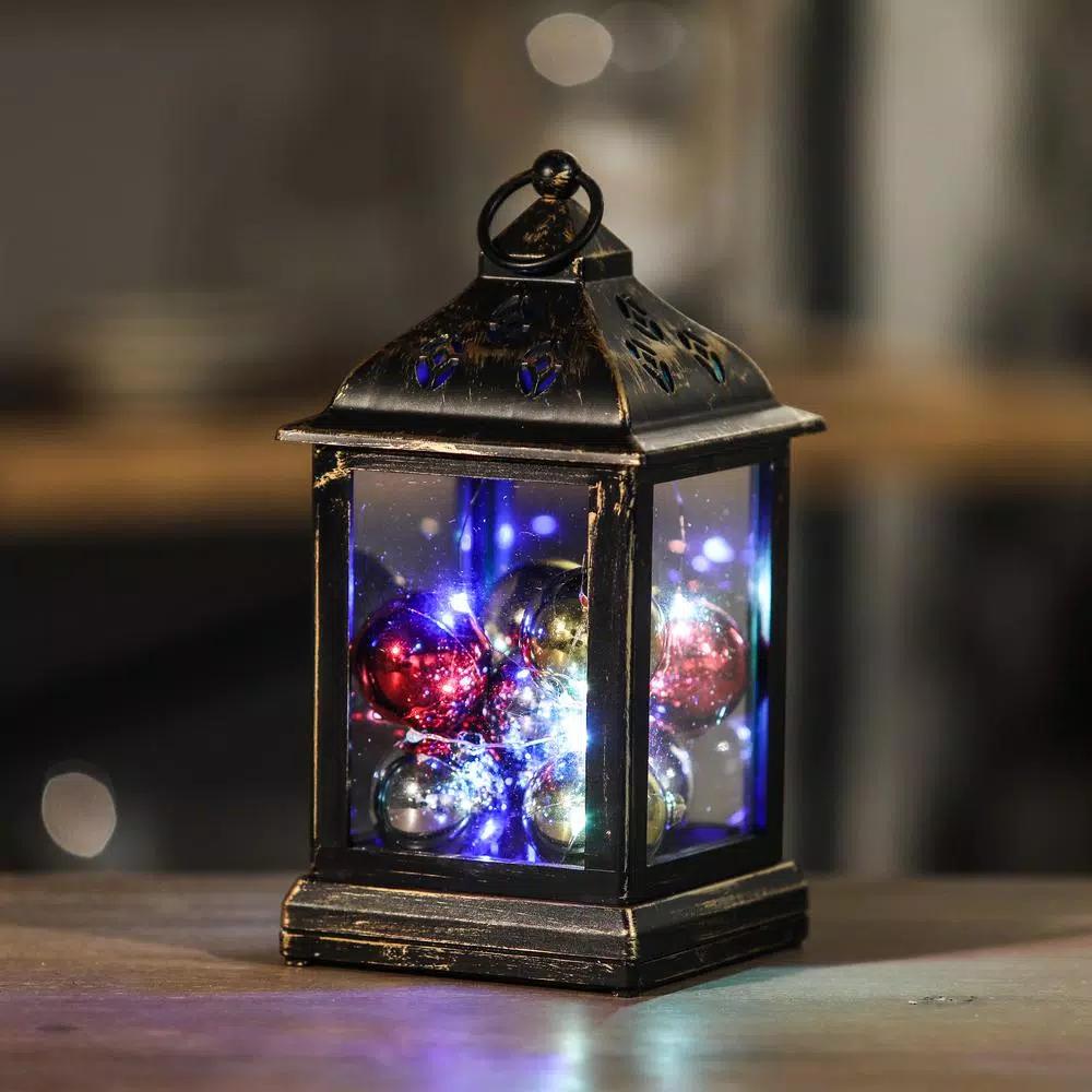 Winsome House 10-Light RGB Color Changing LED Square Holiday Lantern with Christmas Ornaments