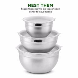Ovente 3-Piece Stainless Steel Mixing Bowls Set with Lids thumbnail 4