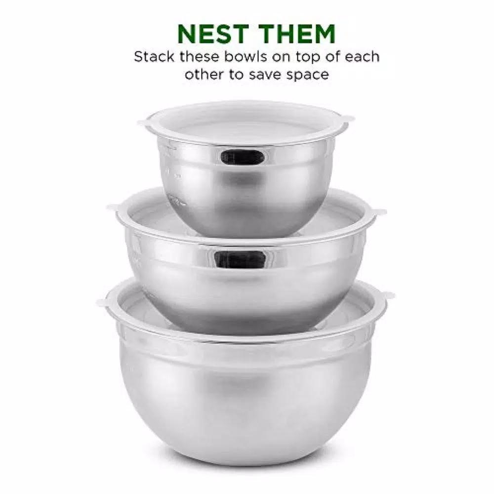 Ovente 3-Piece Stainless Steel Mixing Bowls Set with Lids