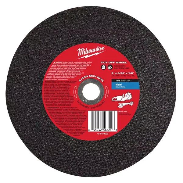 Milwaukee 9 in. Type 1 Metal Cut-Off Wheel, 7/8 in. Arbor, Aluminum Oxide